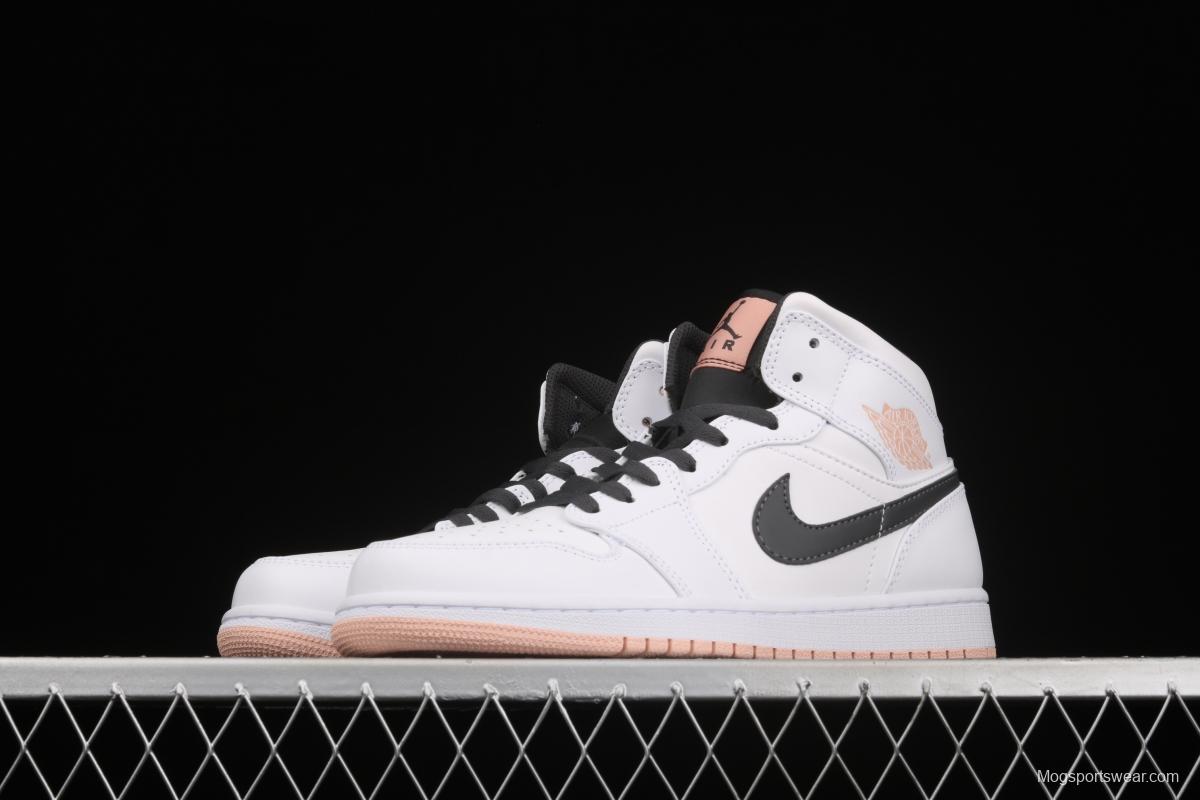 Air Jordan 1 Mid White and Black Sakura Pollen Zhongbang Basketball shoes 554725-180