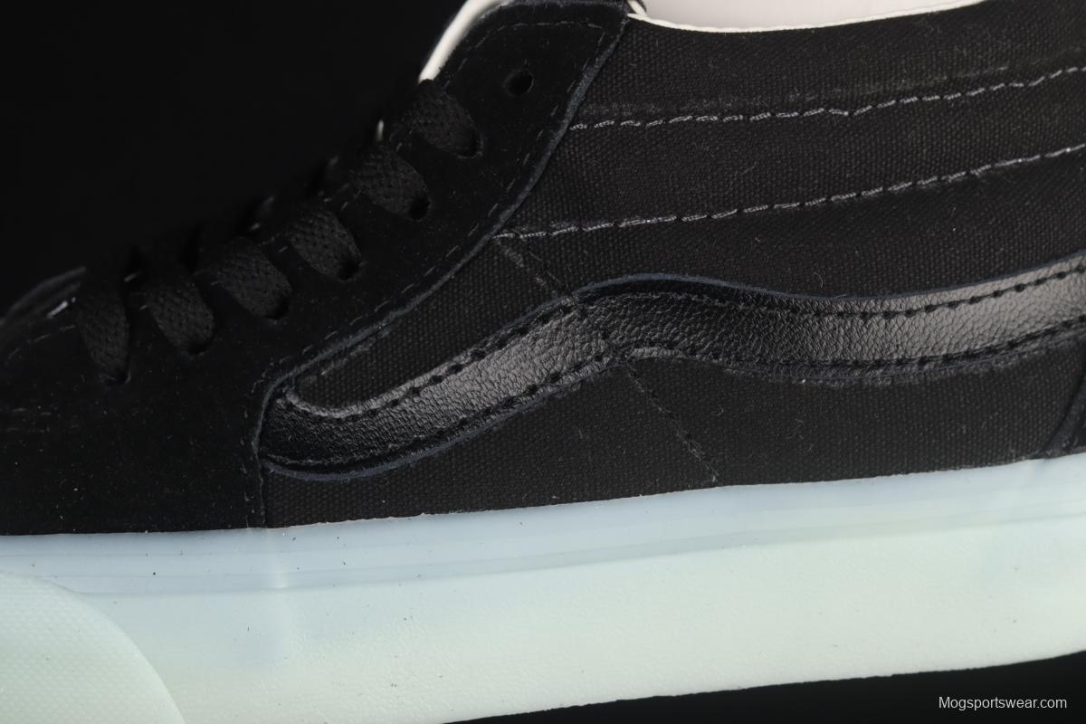 Vans Sk8-Mid 's new cool-feeling transparent glass glue black Zhongbang board shoes VN0A3WM3ABC