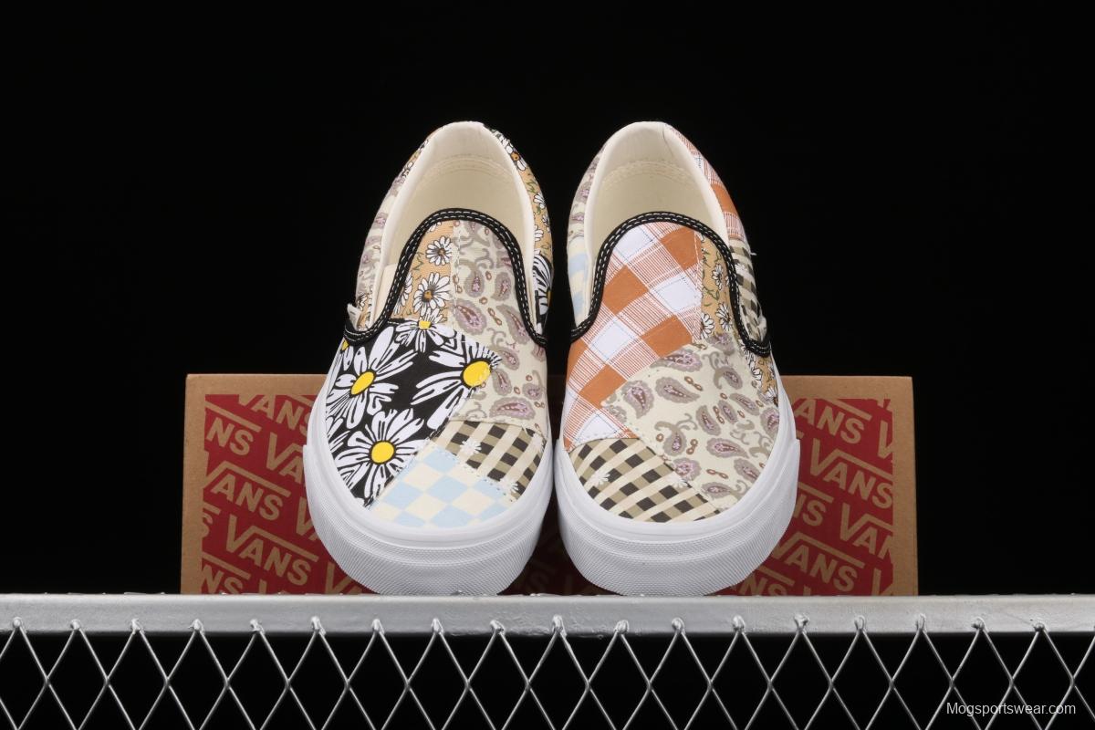 Vans Slip On retro limited white cashew flower splicing asymmetrical chessboard low upper board shoes VN0A5A084201