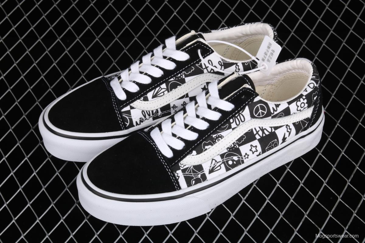 Vans Old Skool black-and-white graffiti printed low-top shoes VN0A7Q2J6U6