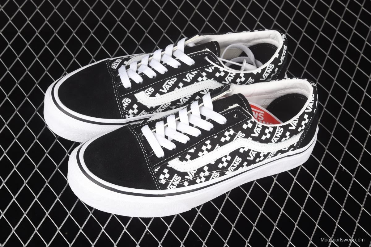 Vans Old Skool black checkerboard side printed striped letter low upper board shoes VN0A4U3BTEZ