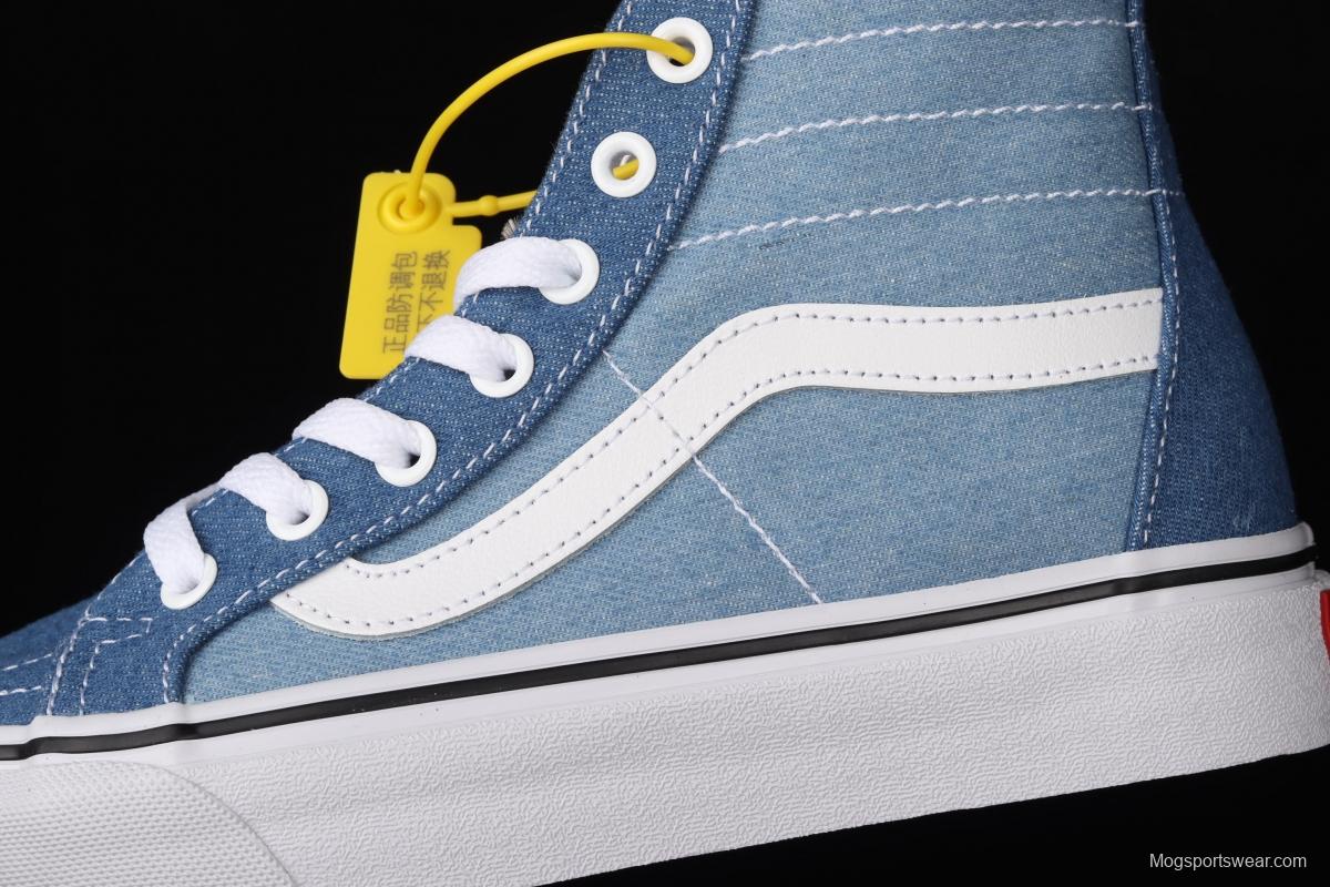 Vans Sk8-Hi Tapered series denim blue matching ultra-thin canvas high upper shoes VN0A3MV8Q691