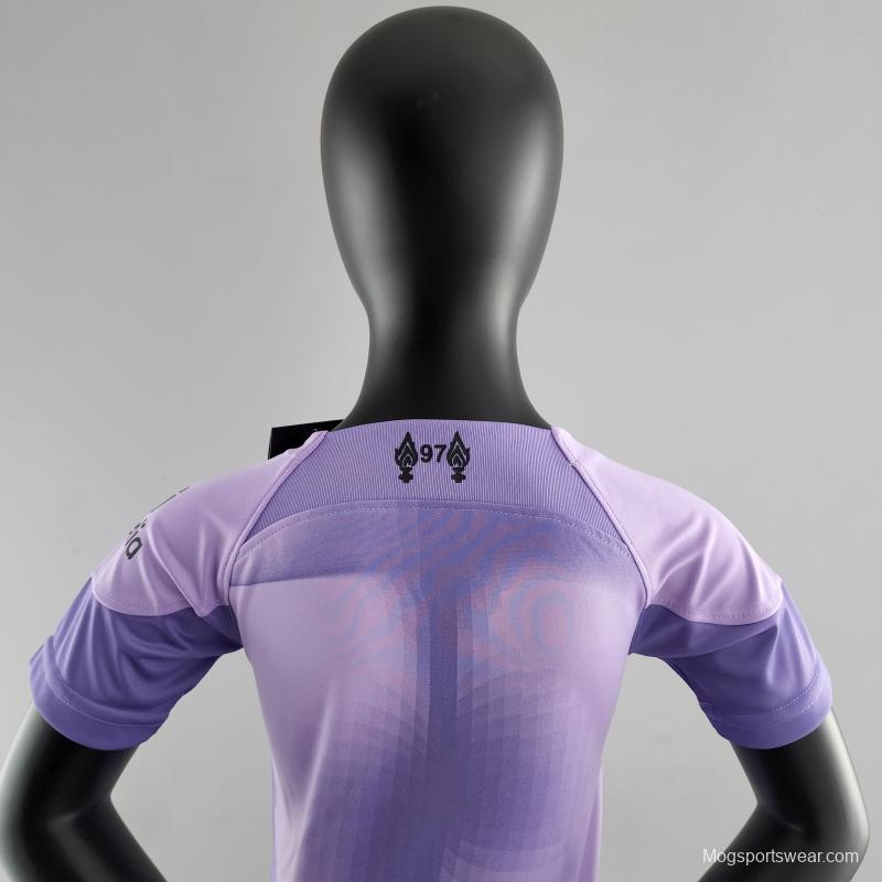 22/23 Liverpool Kids Kit Goalkeeper Purple Soccer Jersey