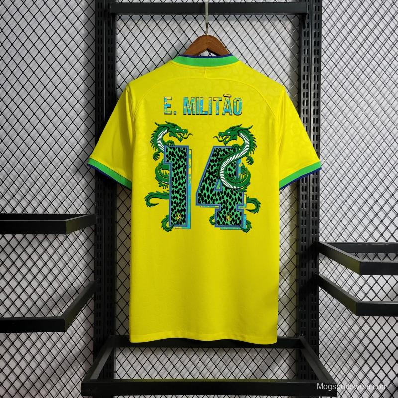 2022 Brazil Home National Team World Cup Soccer Jersey With Special Dragon Namesets