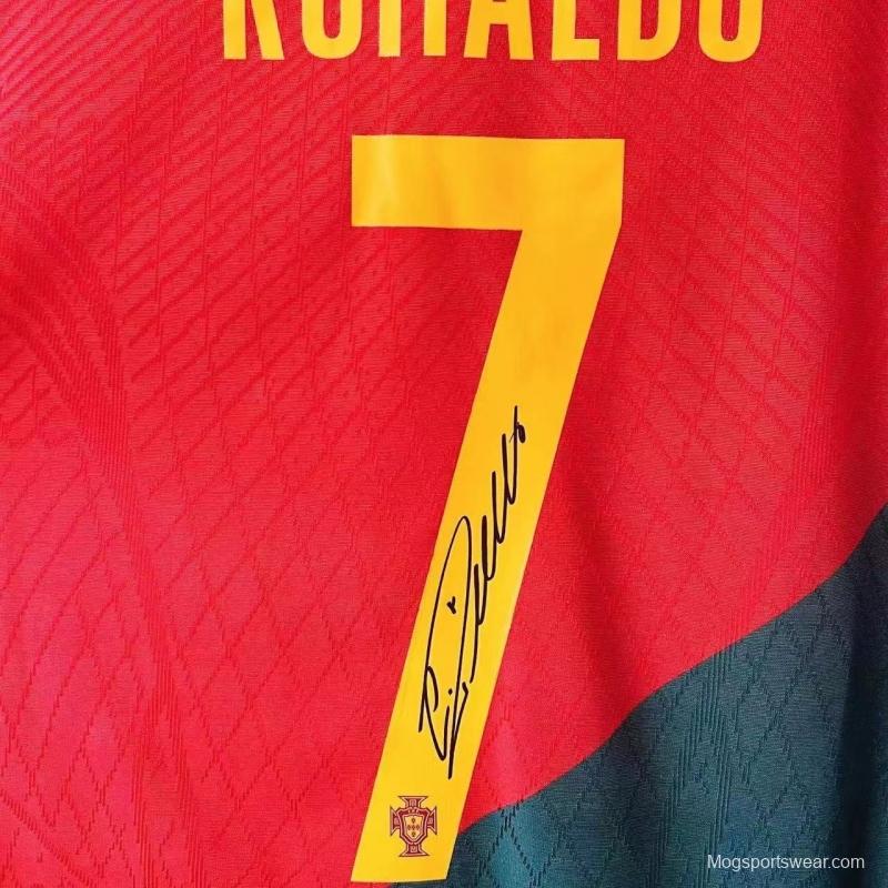 2022 Portugal Home #7 Cristiano Ronaldo Signed Signature CR7 Jersey