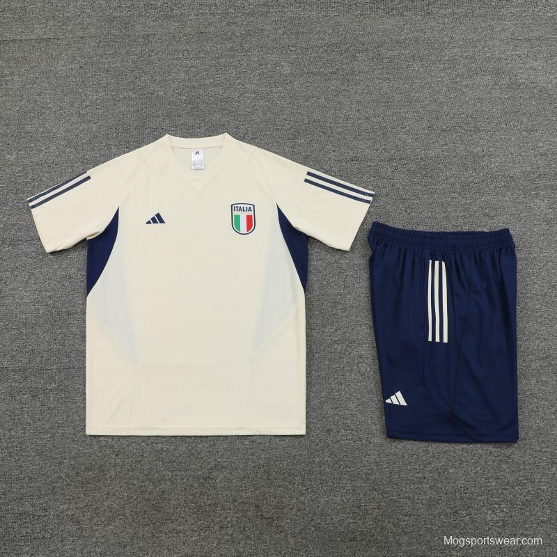 2023 Italy Light Yellow Short Sleeve+Shorts